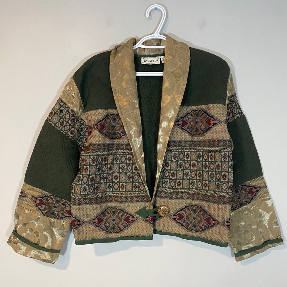 Flashback Vintage Tapestry Patchwork Jacket Green… - image 1
